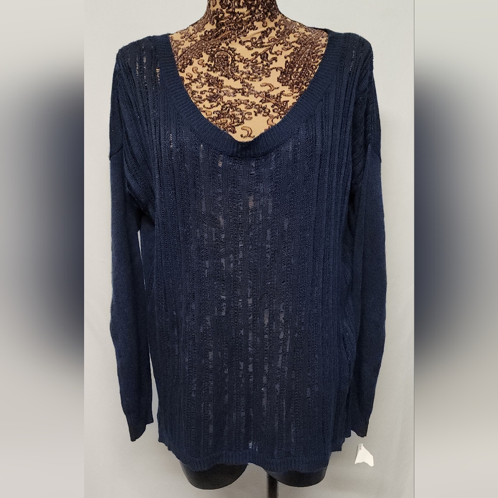 Dunnes Navy Blue Linen Viscose St Bernard Open Knit. Various Sz 10, 12, and 14.